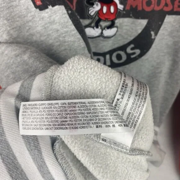 Disney Mickey Mouse Adult Zip Up Sweater Large Gray Orange Hooded Pockets - Picture 14 of 14